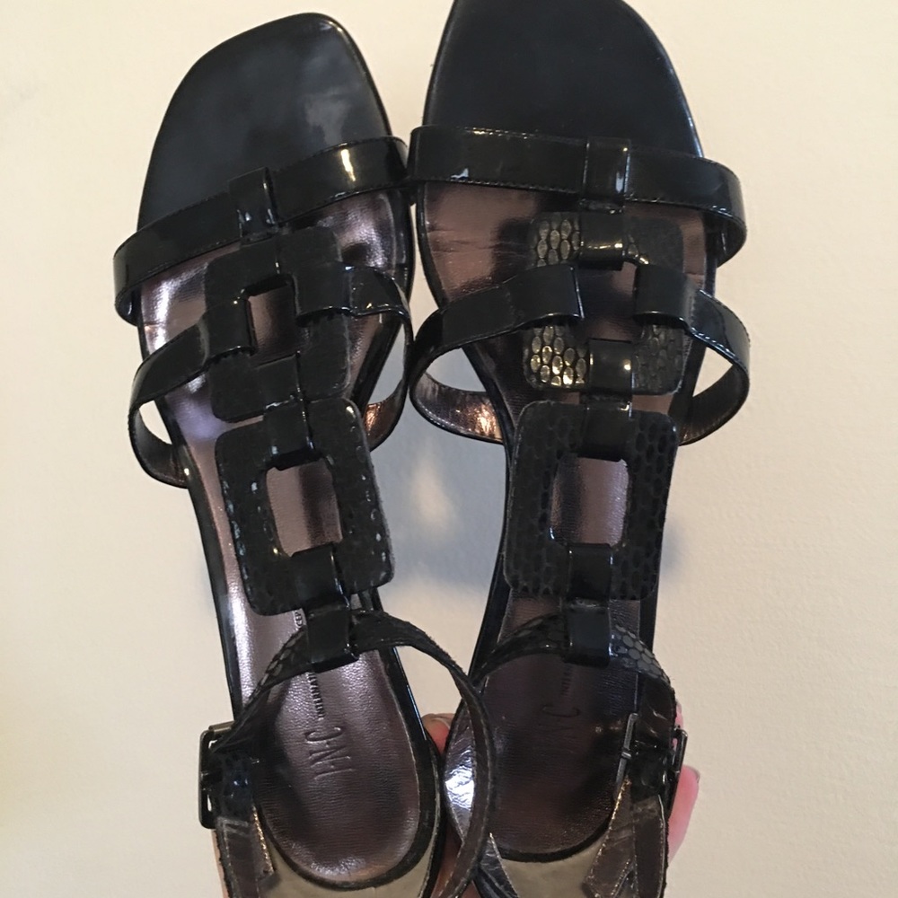 Black “INC” Sandals with Short Wedge